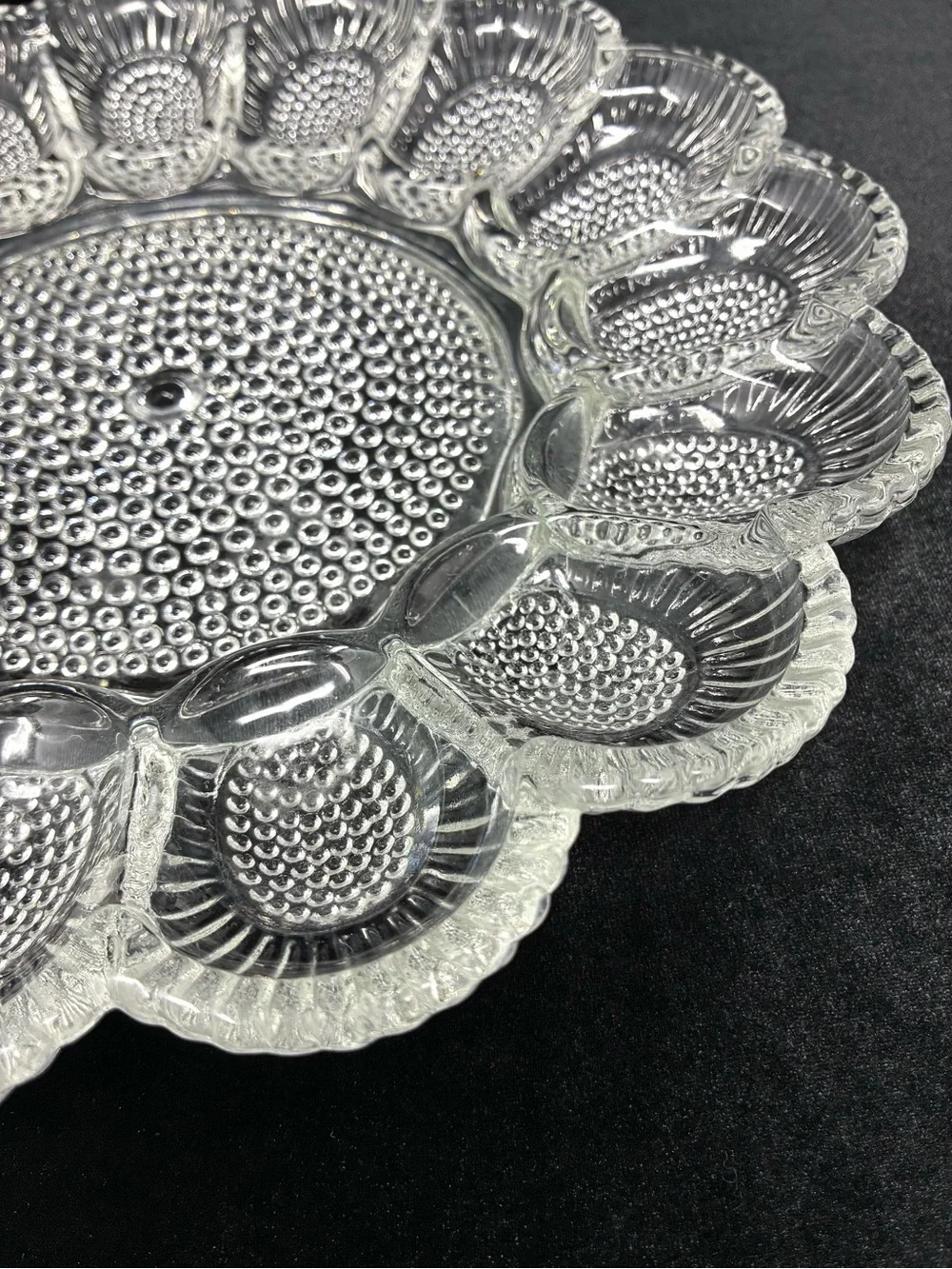 Vintage Indiana Glass Crystal Hobnail Deviled Egg 11' Serving Plate CottageCore